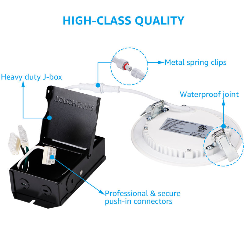 TORCHSTAR Elite LED Canless Remodel Recessed Lights with JBox, Wet